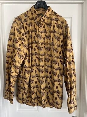 Cabela's Mustard and Brown Outdoor Patterned Shirt